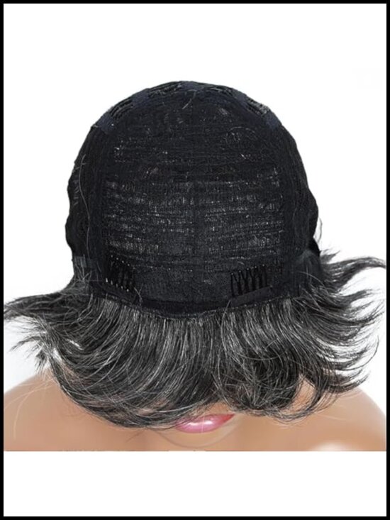 Short Pixie Cut Human Hair Wig Salt and Pepper Gray Black Mixed 60# Color